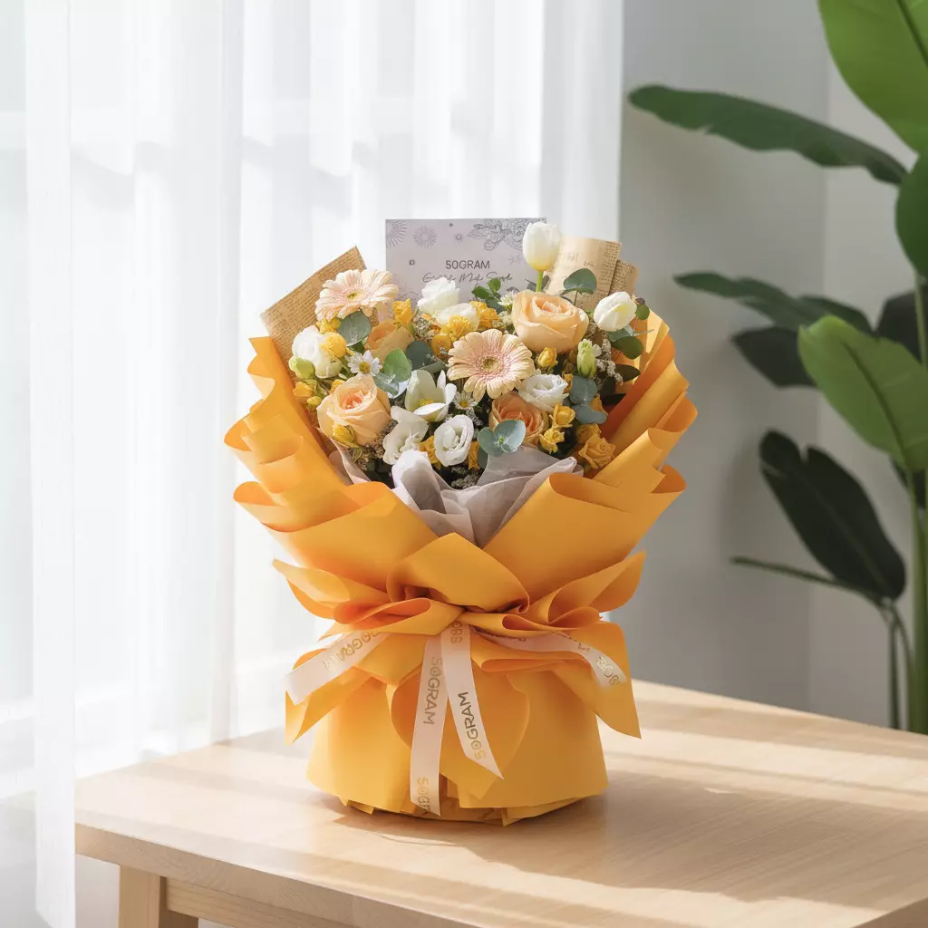 Sunset Symphony Champagne Roses Hand Bouquet