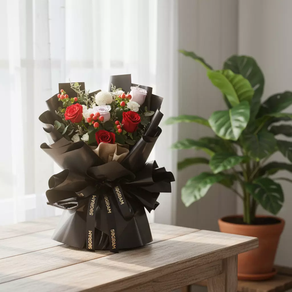 Moonlit Love Red Roses Hand Bouquet