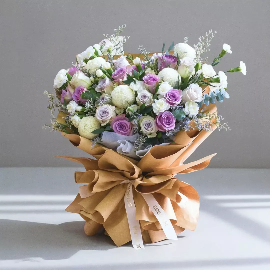 Mauve Elegance Purple Roses Hand Bouquet