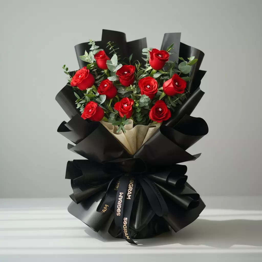 Classic Red Roses Qi Xi Hand Bouquet - Medium