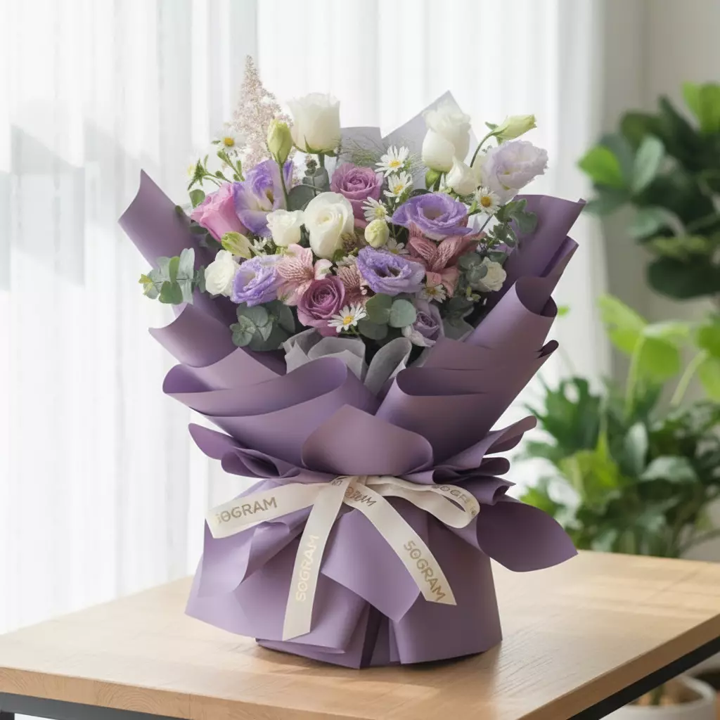 Lilac Mist Purple White Rose Hand Bouquet