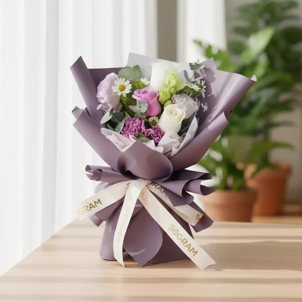 Lilac Mist Purple White Rose Hand Bouquet