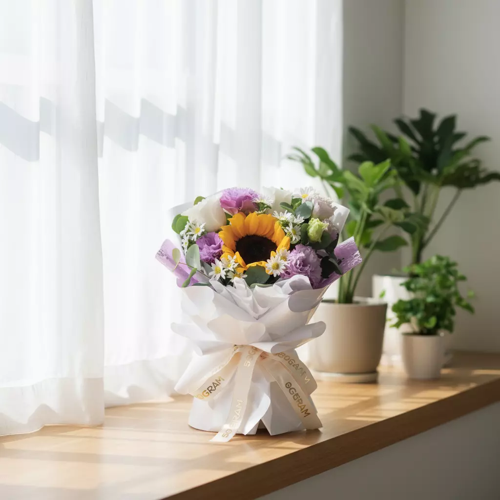 All Set to Soar Sunflower & Lilac Hand Bouquet