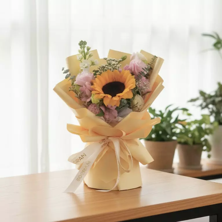 Bloom Zoom Sunflower & White Rose Hand Bouquet
