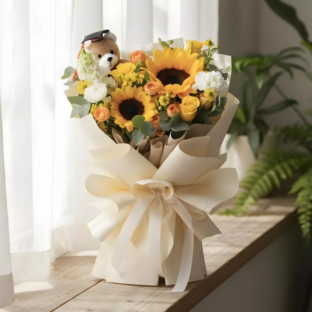 Goal Getter Sunflower & Yellow Rose Hand Bouquet