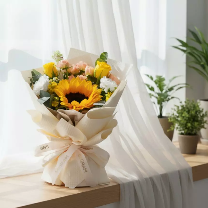 Goal Getter Sunflower & Yellow Rose Hand Bouquet
