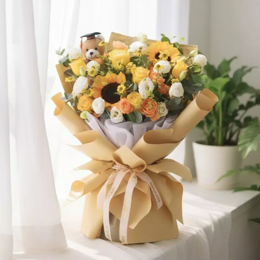 Rise & Bloom Sunflower & Yellow Rose Hand Bouquet