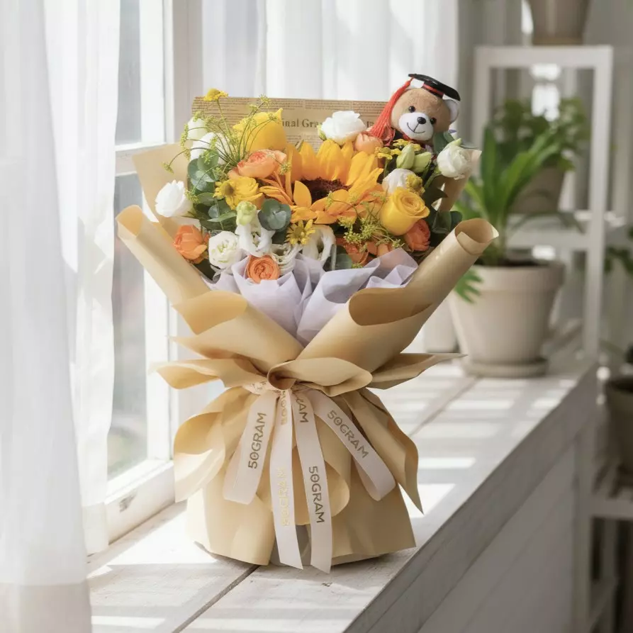 Rise & Bloom Sunflower & Yellow Rose Hand Bouquet