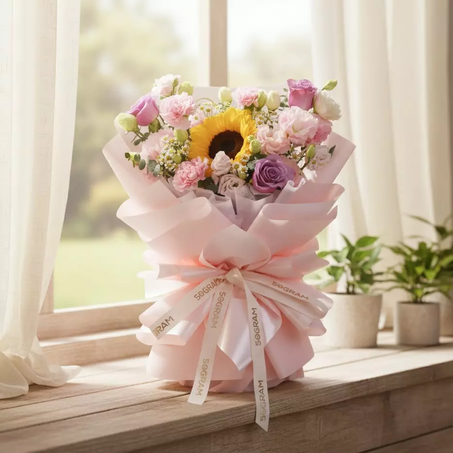 Yay Day Sunflower & Purple Rose Hand Bouquet