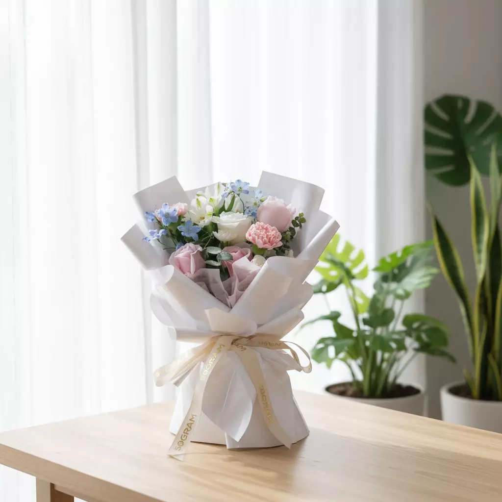 Cotton Kiss Pink Roses Hand Bouquet