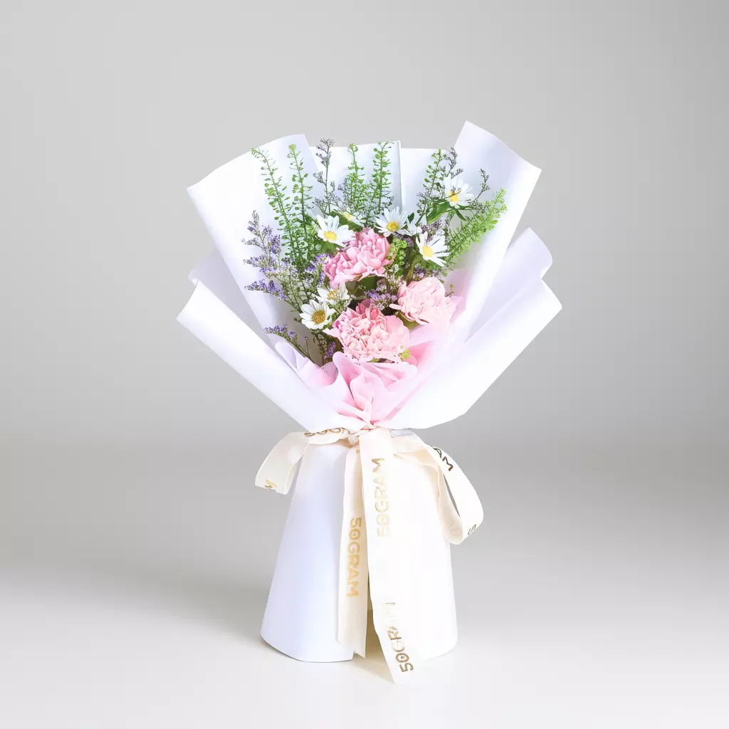 Dainty Glow Pink Carnation Hand Bouquet