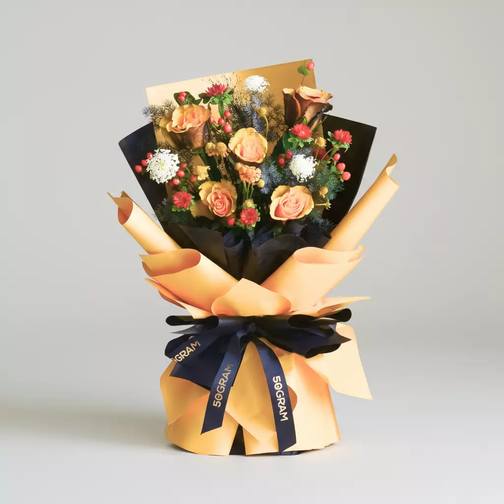 Pumpkin Kiss Orange Roses Hand Bouquet