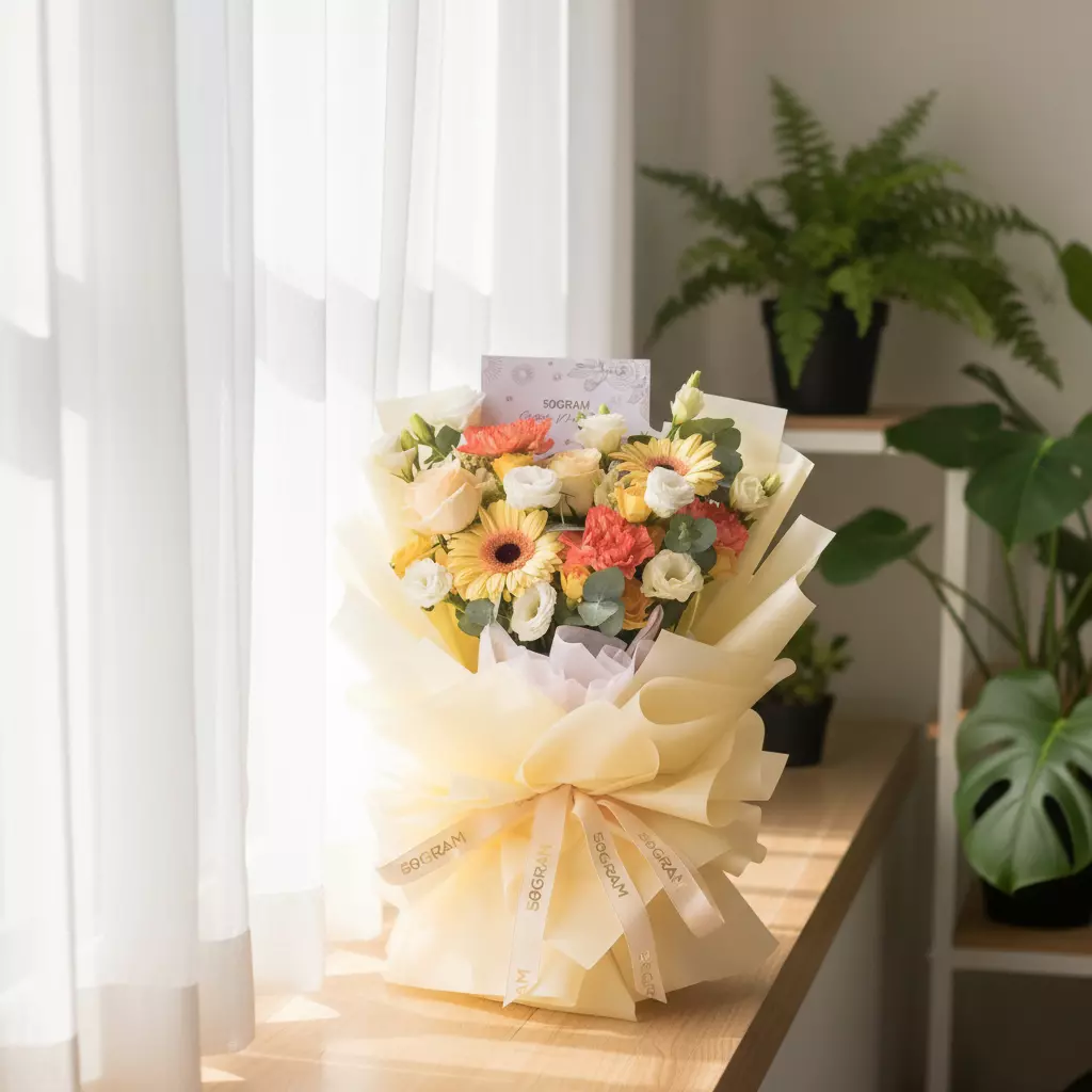 Sweet Glow Champagne Daisy Hand Bouquet