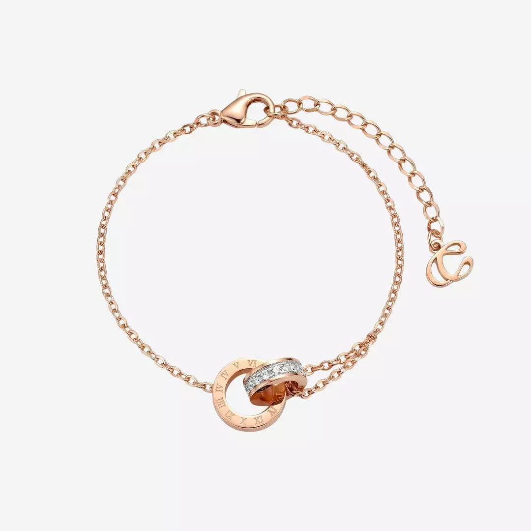 Athena Classic Interlocking Roman Numeral Bracelet in Rose Gold