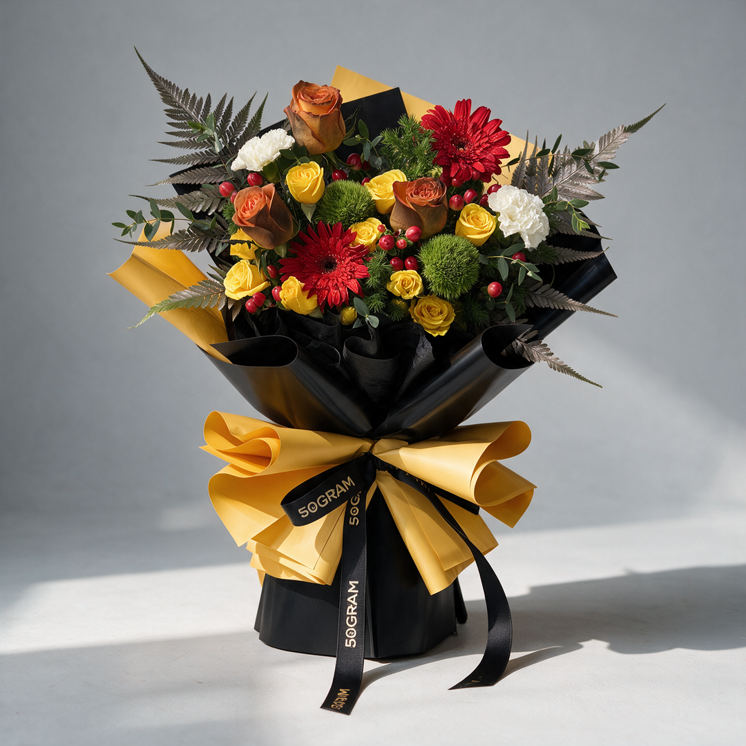 Little Boo Orange Yellow Roses Hand Bouquet